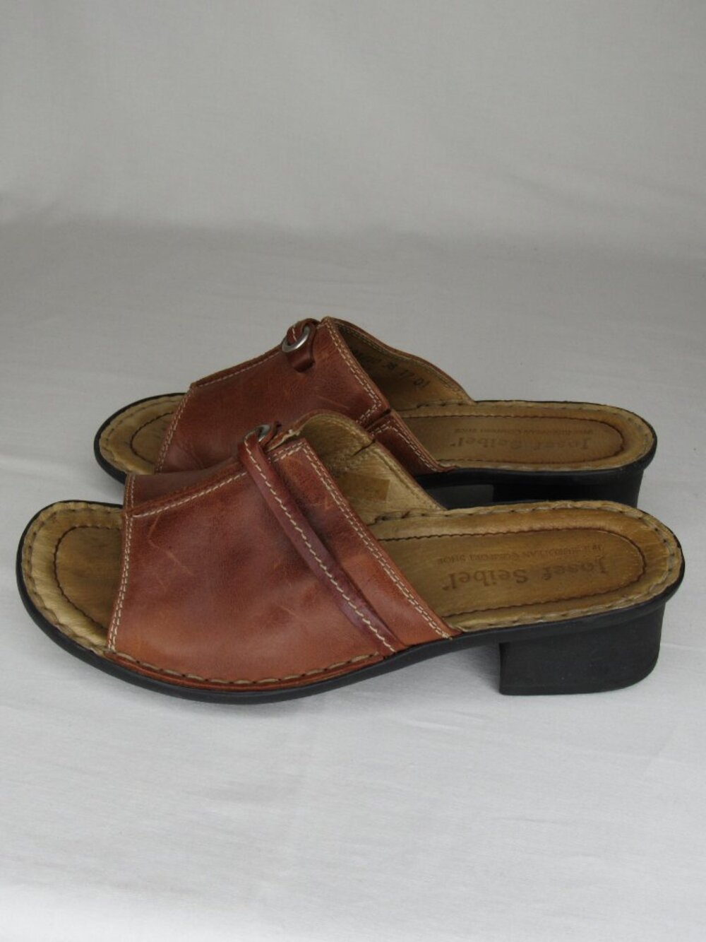 Josef Seibel Brown Leather Slip On Open Toe Mules Women's 38 7 7.5 - Picture 4 of 9